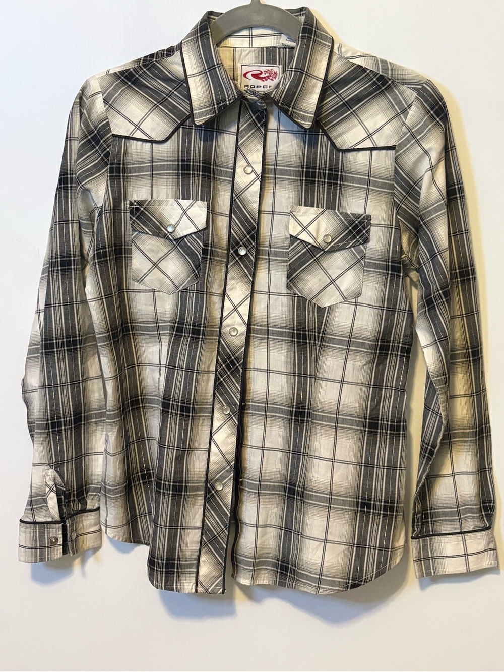 Roper Men's Black and White Plaid Button-Front Western Shirt